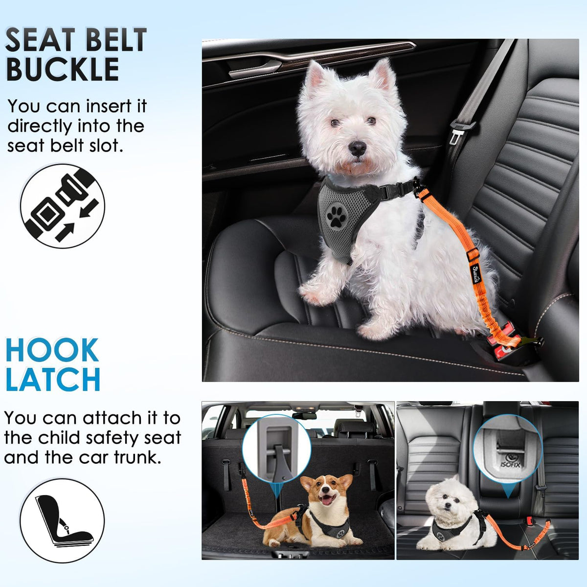 Lukovee Dog Seatbelt Leash for Cars, 2 Pack Pet Safety Car Seat Belt with Adjustable Buckle &