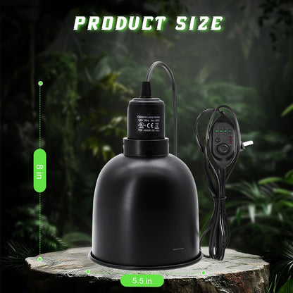 Reptile Light Fixture with Dimming Switch and Timer, 5.5 Inch Deep Dome Reptile Heat Lamp Fixture