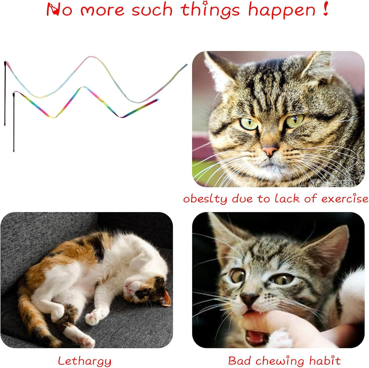Cat Wand Toys Interactive Kitten Toys for Indoor Cats Colorful Teaser Wand String for Exercise