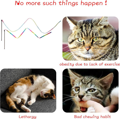 Cat Wand Toys Interactive Kitten Toys for Indoor Cats Colorful Teaser Wand String for Exercise