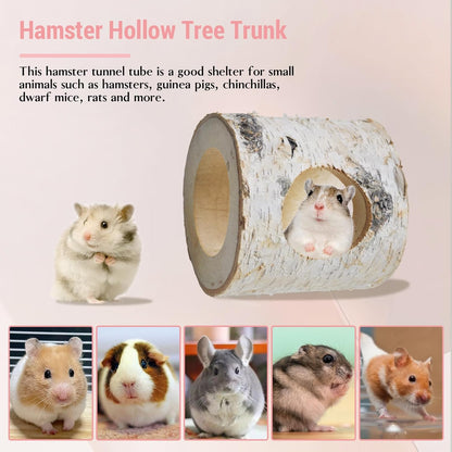 Wooden Hamster Tunnels,Natural Birch Wood Hamster Tree Hole Tube Hamster Chew Toy Small Animal