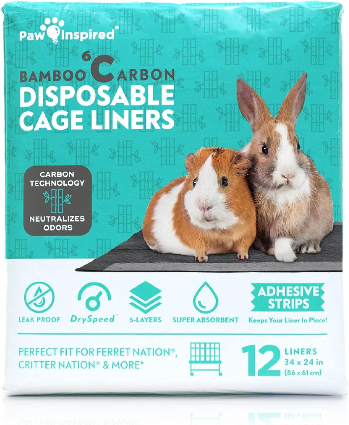 Paw Inspired Disposable Guinea Pig Cage Liners | Bamboo Charcoal Odor Controlling | Super Absorbent