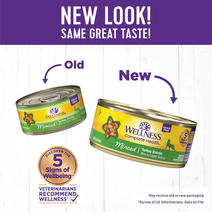 Wellness Complete Health Minced Adult Wet Cat Food, Natural, Protein-Rich, Grain Free, 5.5 Ounce