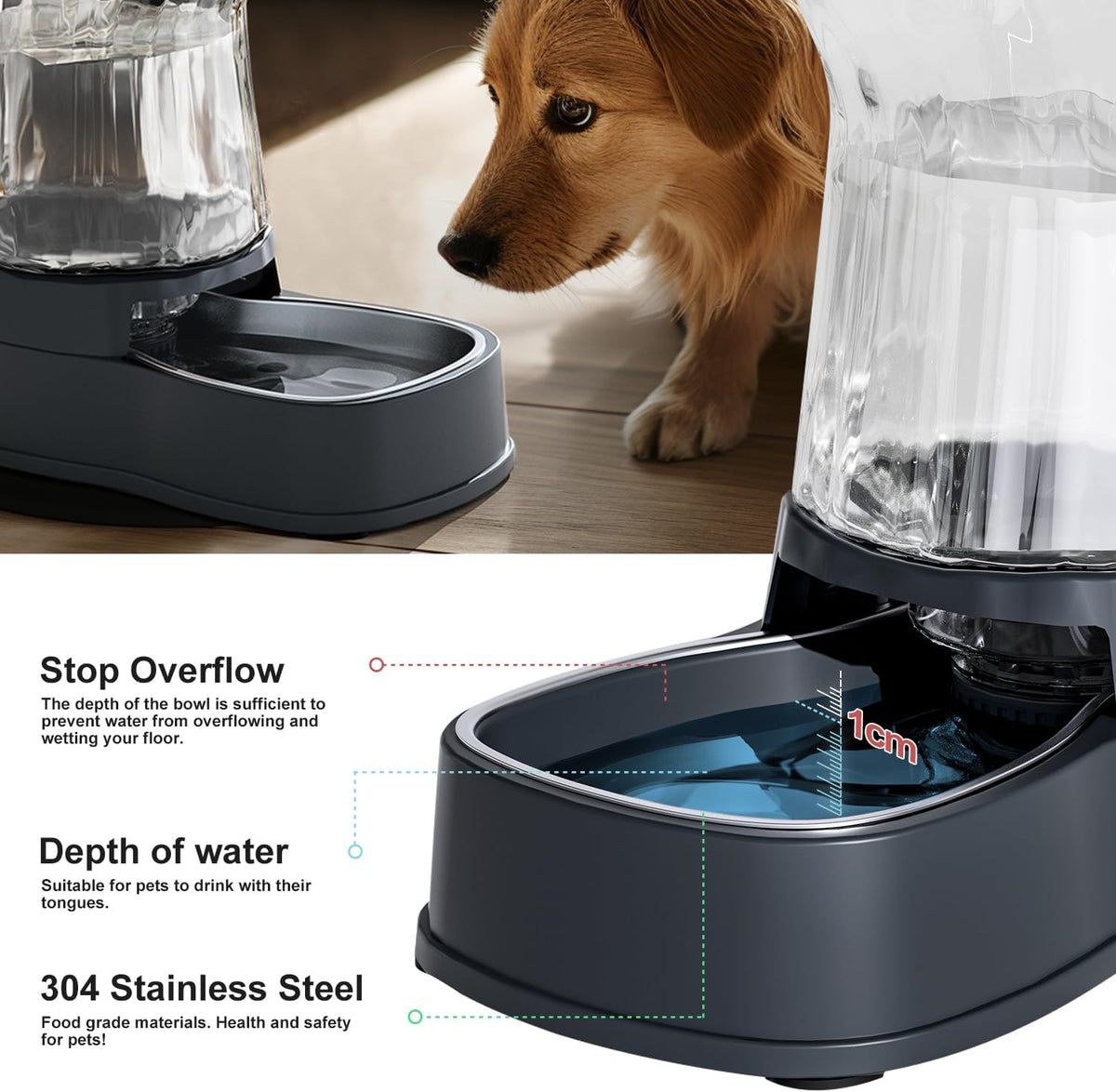 Gardner Pet Automatic Dog Water Dispenser Gravity Stainless Steel Water Waterer Feeder, 100%