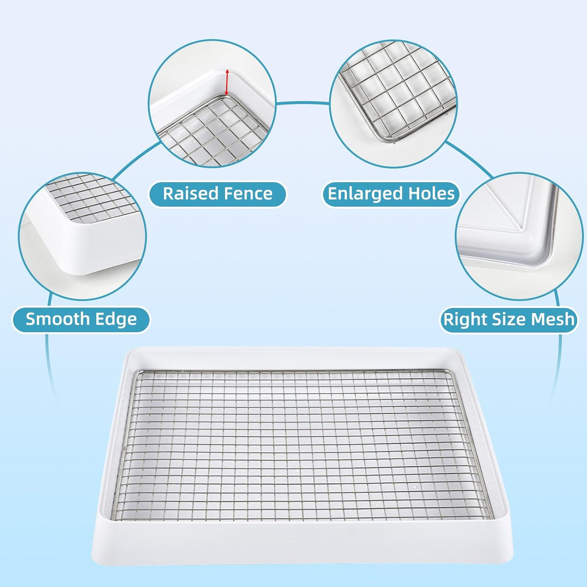 FHTONGE Bunny Litter Pan for Cage Corner with Steel Grid Holes, Rectangula Rabbit Litter Box Pet