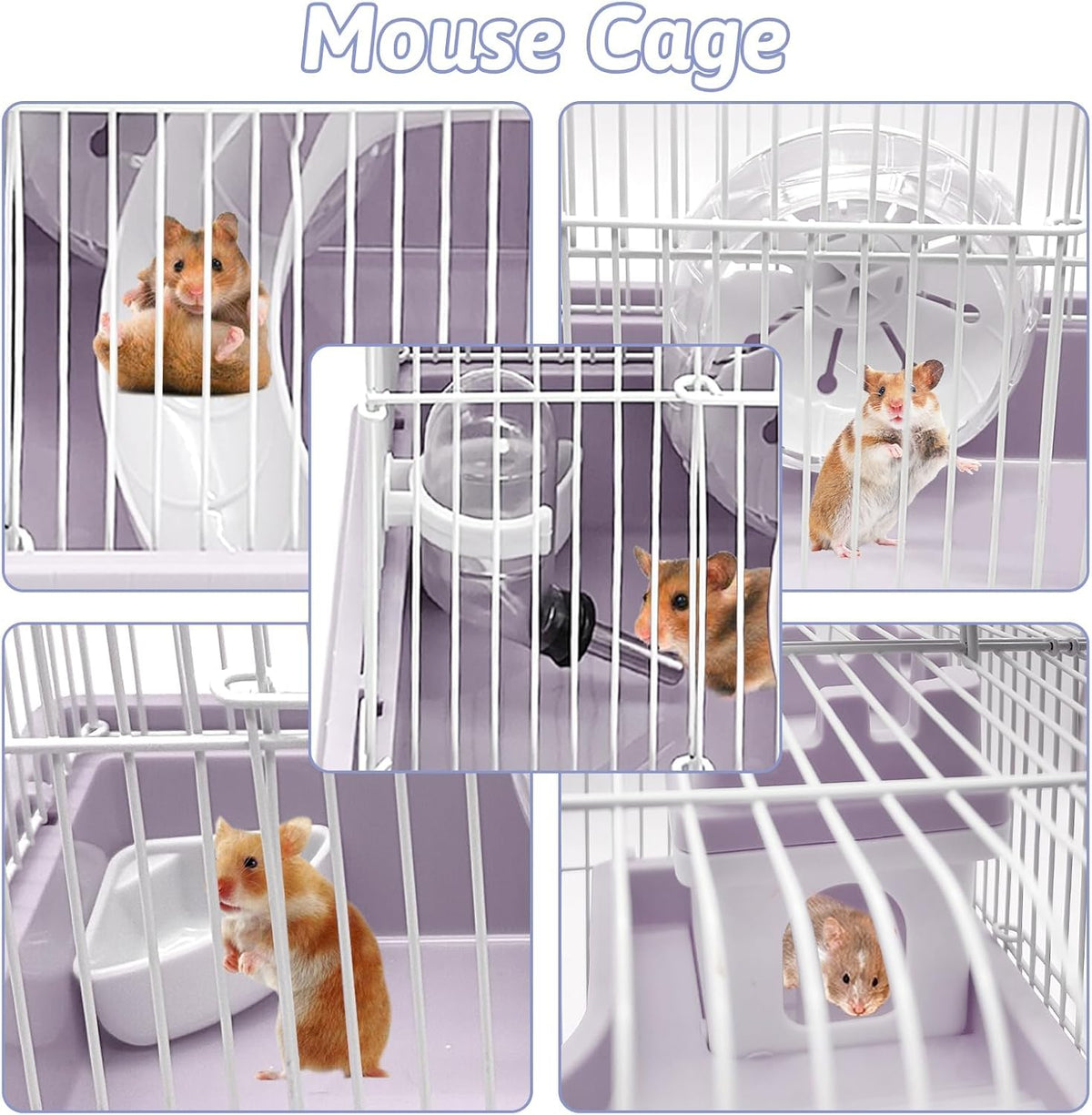 PINVNBY 2-Tier Dwarf Hamster Cage, Hamster Travel Cage Portable Mouse Cage with Running Exercise