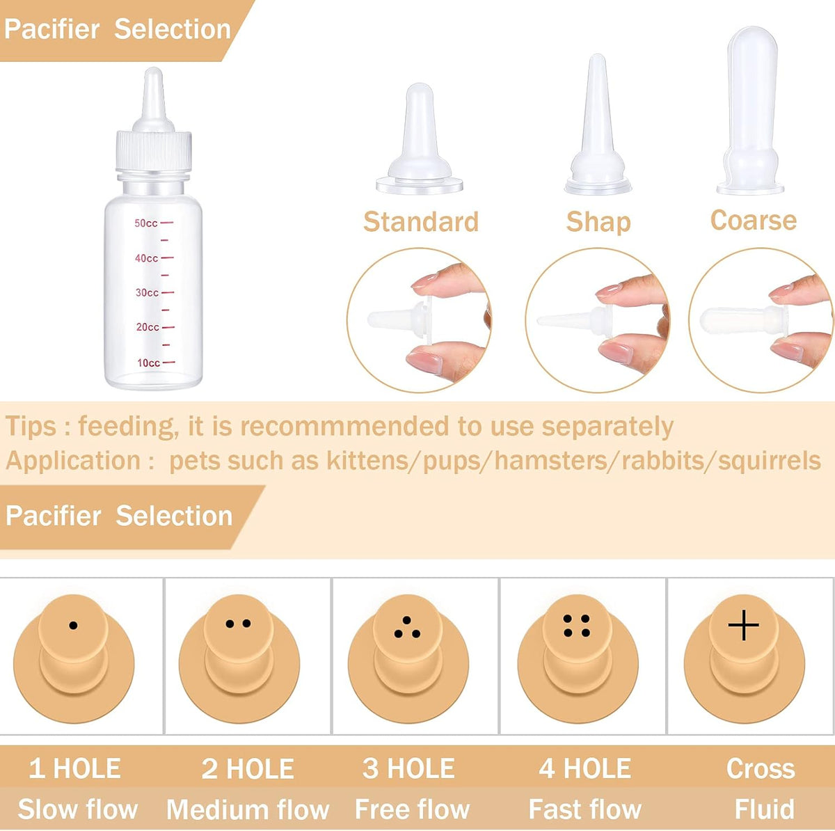 17 Pieces Pet Nursing Bottle Kit Including 2 Pet Feeding Bottle, 8 Replacement Feeding Nipples, 5
