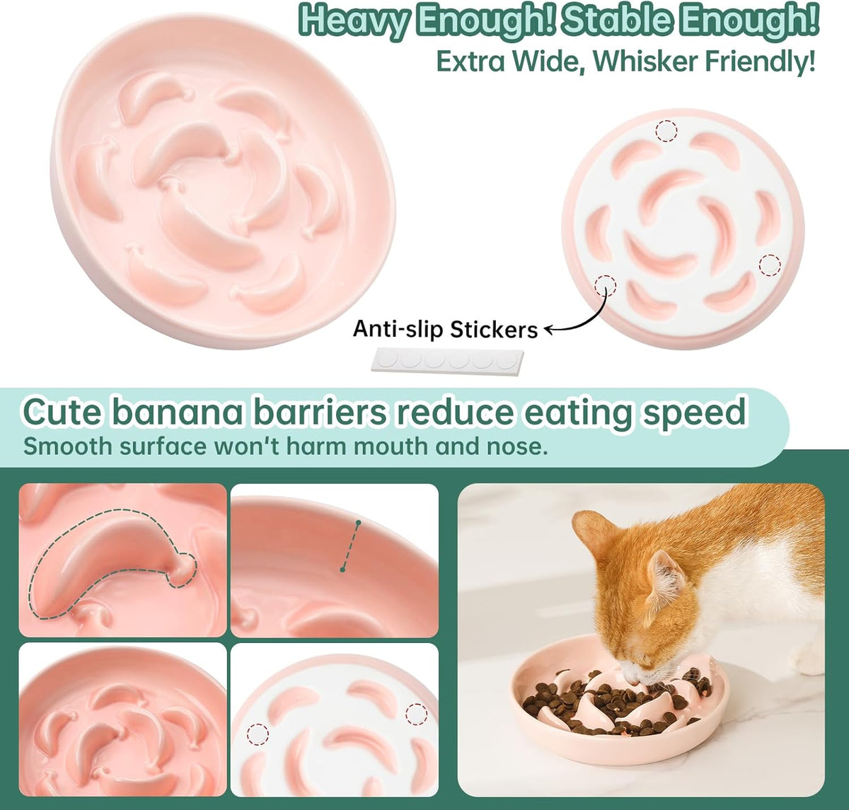 Ceramic Cat Slow Feeder Bowl - Pastel Series Cat Plate for Dry and Wet Food - Cute Maze Feeder Dish