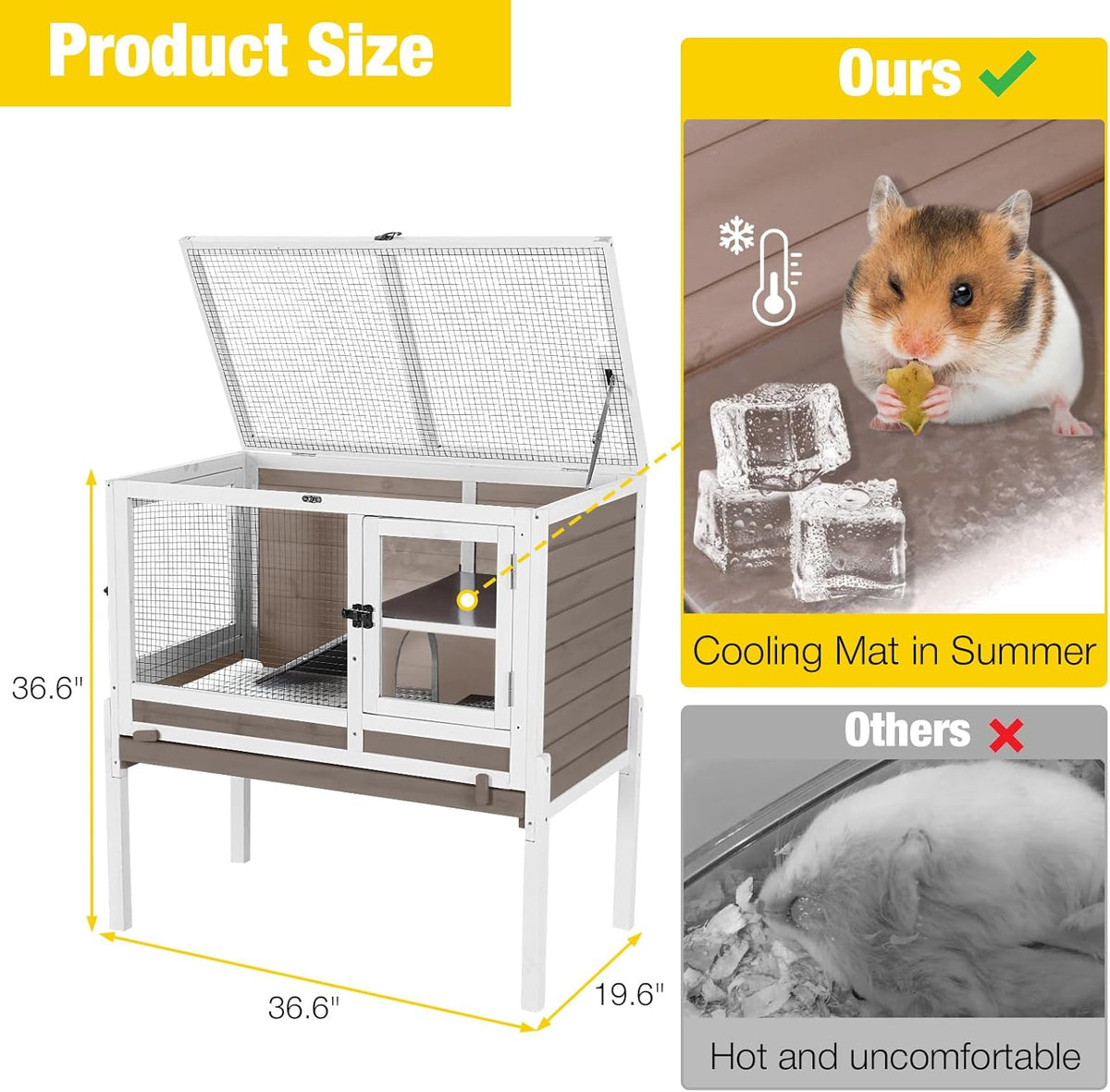Aivituvin Wooden Guinea Pig Cages Indoor with Removable Stand, Anti Chewing Rabbit Hutch with Ramp