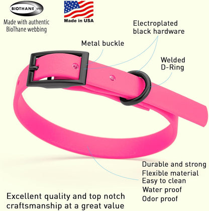 Dogline Biothane Waterproof Dog Collar Strong Coated Nylon Webbing with Black Hardware Odor- Proof