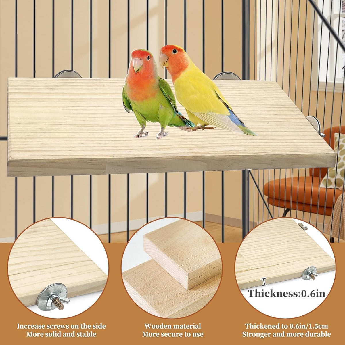 kathson 11.8 x 7.8 Inches Large Bird Perch, 2 PCS Natural Wooden Parrot Stand Platform, Parakeet