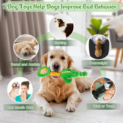 Large Dog Toys, Plush Squeaky Dog Toy with Crinkle Paper and Tug of War Handle, Interactive Puppy