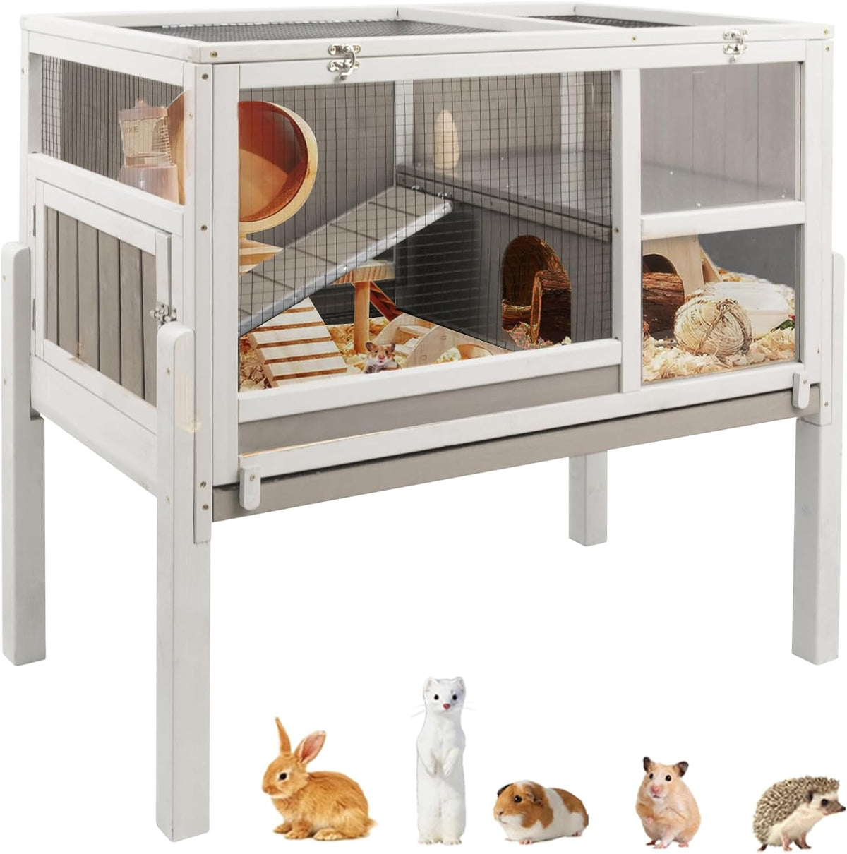 Guinea Pig Cages Indoor, Wooden Guinea Pig Cages with Stand, Rabbit Cage Hutch with Ramp and