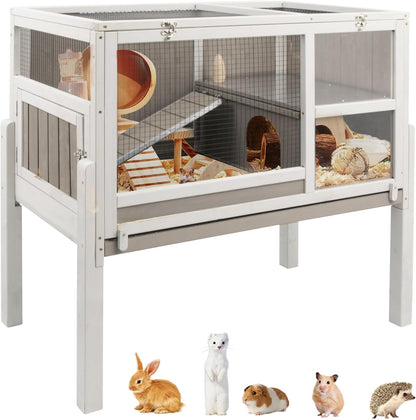 Guinea Pig Cages Indoor, Wooden Guinea Pig Cages with Stand, Rabbit Cage Hutch with Ramp and
