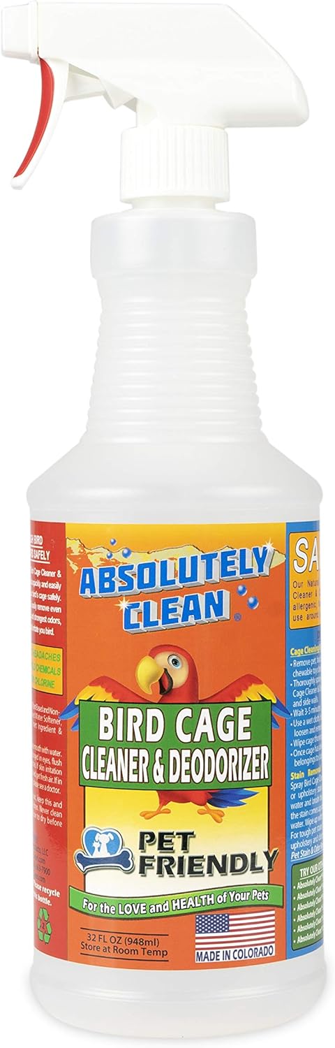 Absolutely Clean Amazing Bird Cage Cleaner and Deodorizer - Just Spray/Wipe - Safely & Easily