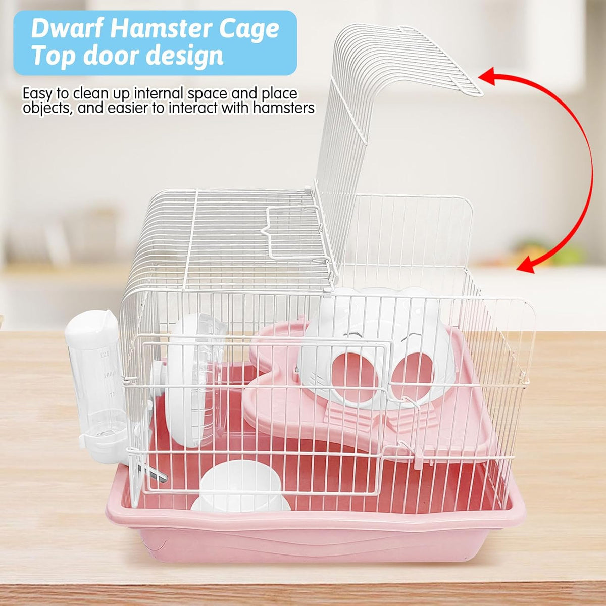 PINVNBY Dwarf Hamster Cage, Small Animal Cages, 2-Tier Travel Portable Mouse Cage Hamster Carrier