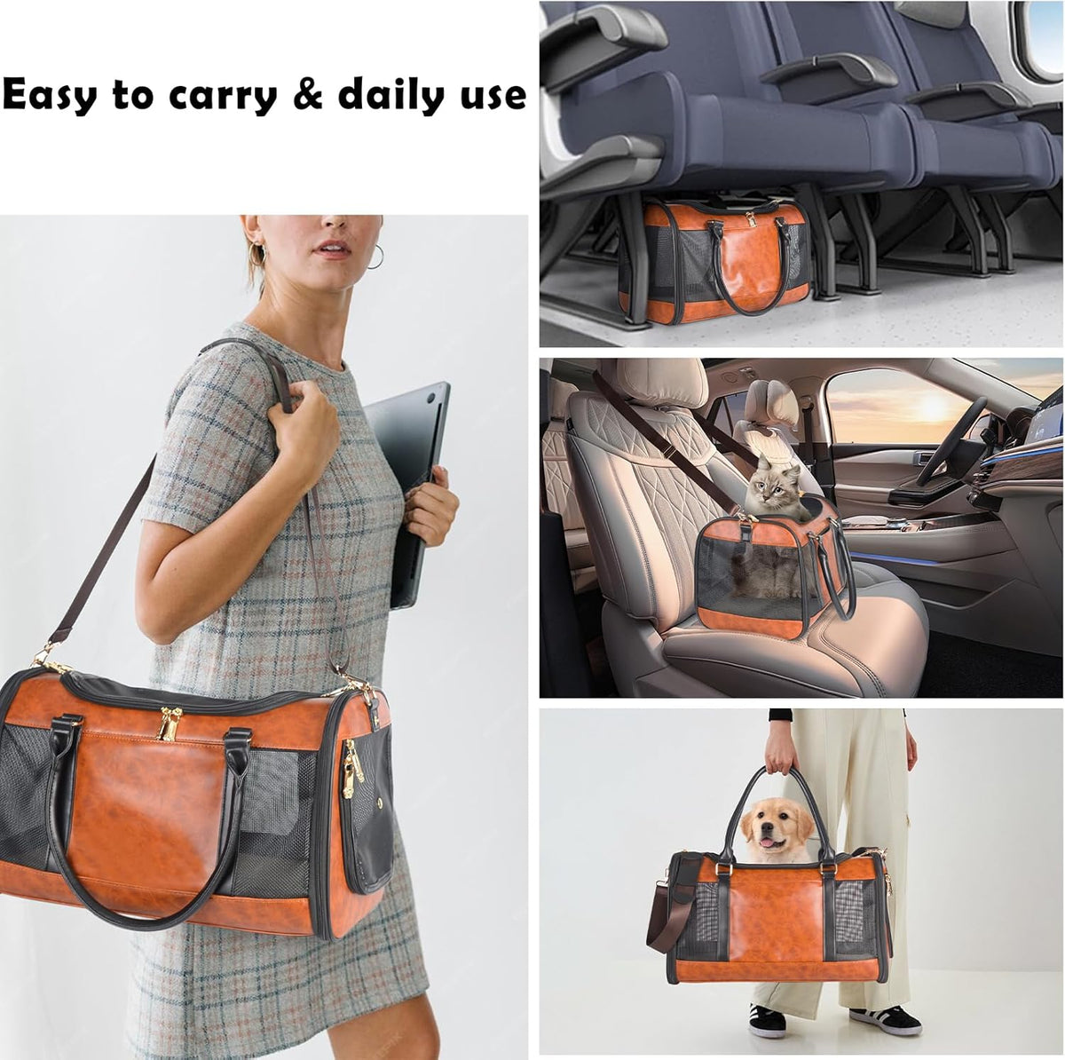 Dog Soft-Sided Carriers Pet Carrier for Small Dogs Cats, Fashion PU Leather Small Dog Carrier Pet