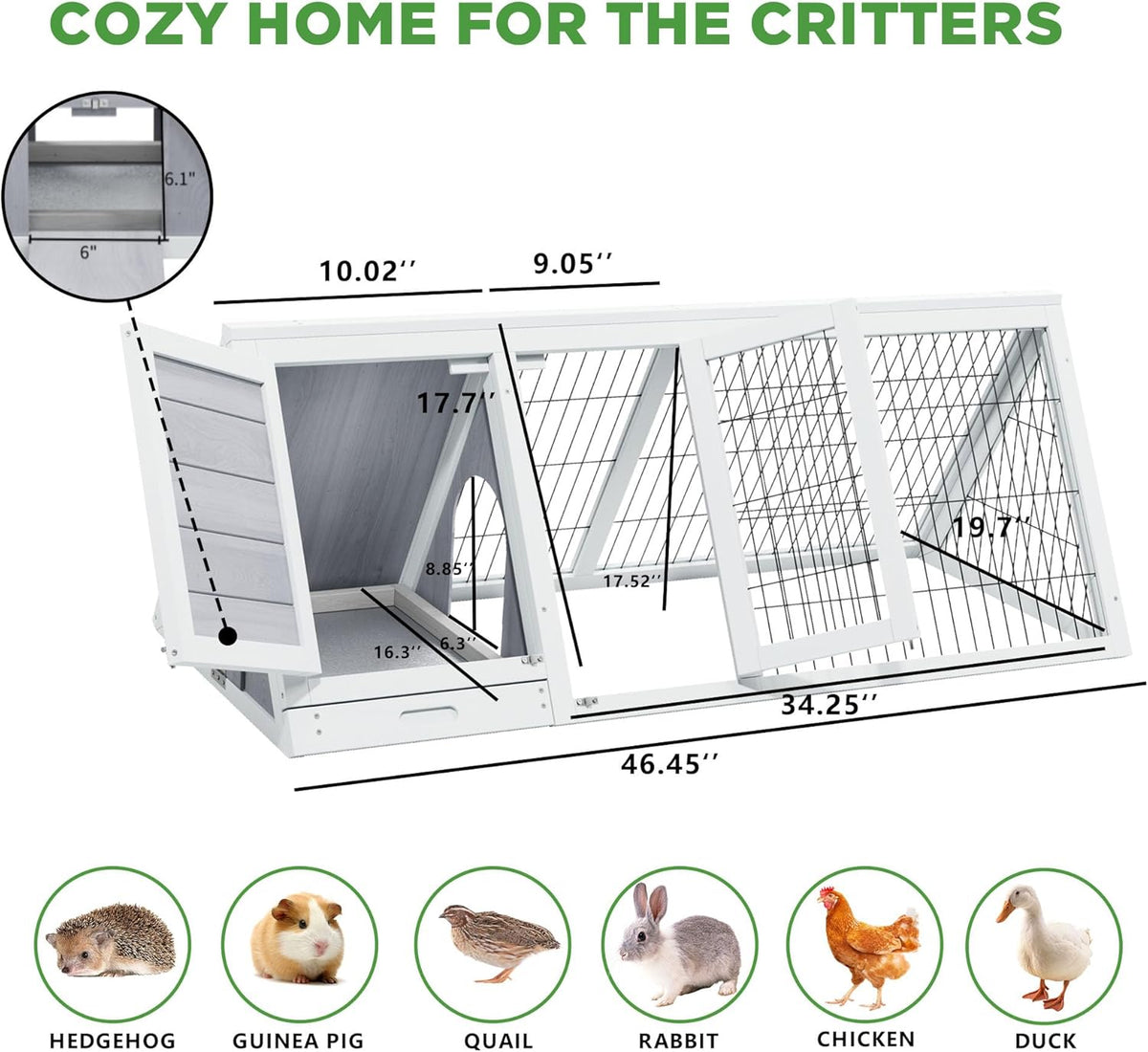 Chicken Coop Indoor Outdoor,Wooden Brooder Box,A-Frame Poultry Quail Cages Duck House with