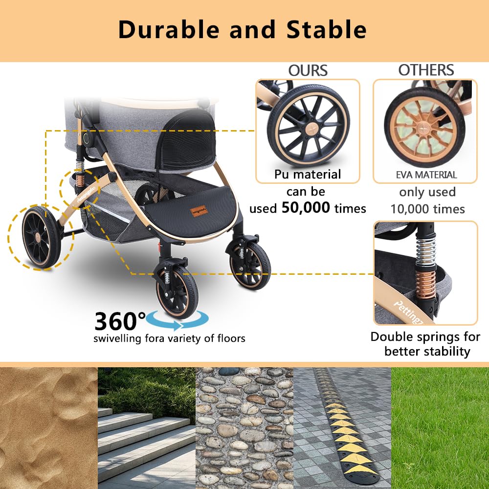 Pettingzoo Dog stroller with 4 Wheels, Folding Cat Stroller for Small/Medium/Large dogs & cats to