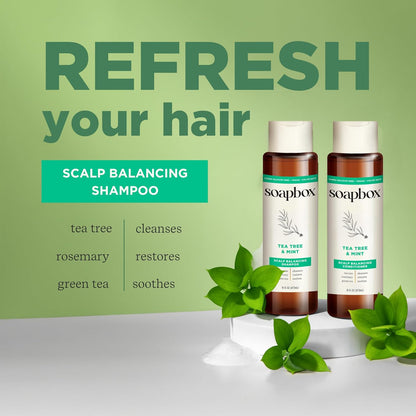 Soapbox Tea Tree Shampoo and Conditioner Set, Scalp Balancing with Tea Tree Oil, Jojoba Oil, Aloe