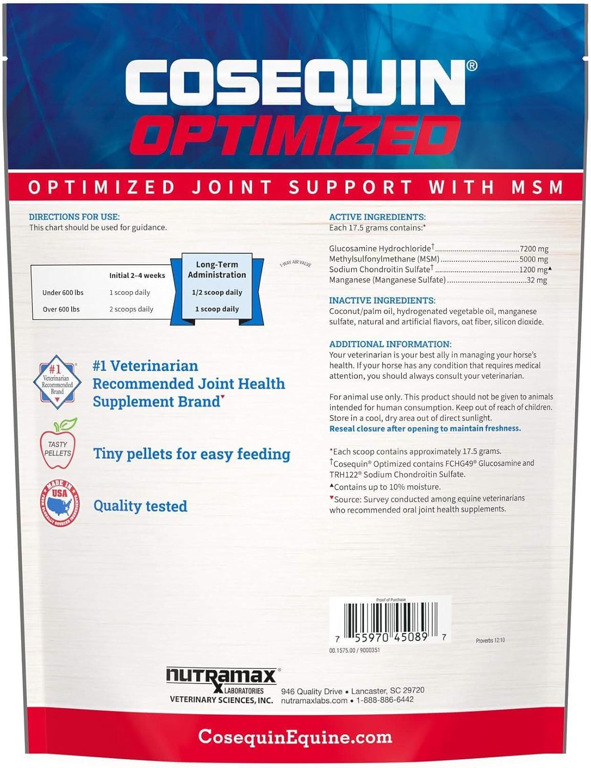 Nutramax Cosequin Optimized Pellets with MSM Joint Health Supplement for Horses - with Glucosamine