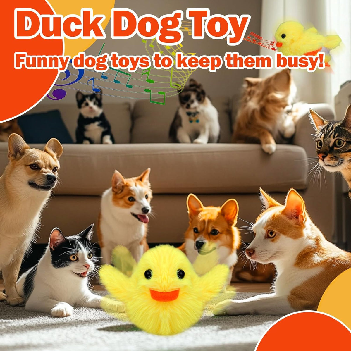 Mity Rain Interactive Duck Dog Toys - Touch Activated, Squeaky, Enrichment for Small/Medium/Puppy
