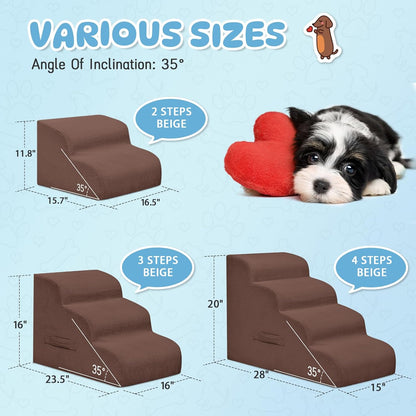 Dog Stairs & Steps for High Beds, 2 Steps High Density Foam Waterproof Dog Ramp for Small Dogs and