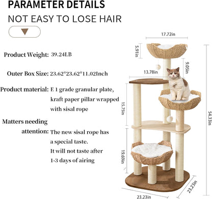 Big Modern Design Cat Tree Tower with White Cloud Mat, Unique Cat Supplies Tower with Scratching