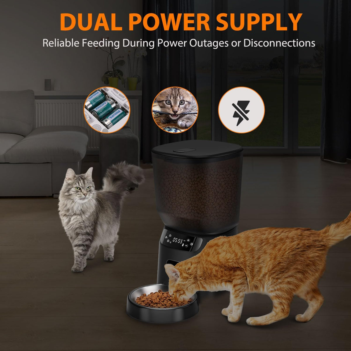Automatic Cat Feeder, Cat Food Dispenser with Stainless Steel Bowl, Timed Portion Control 20