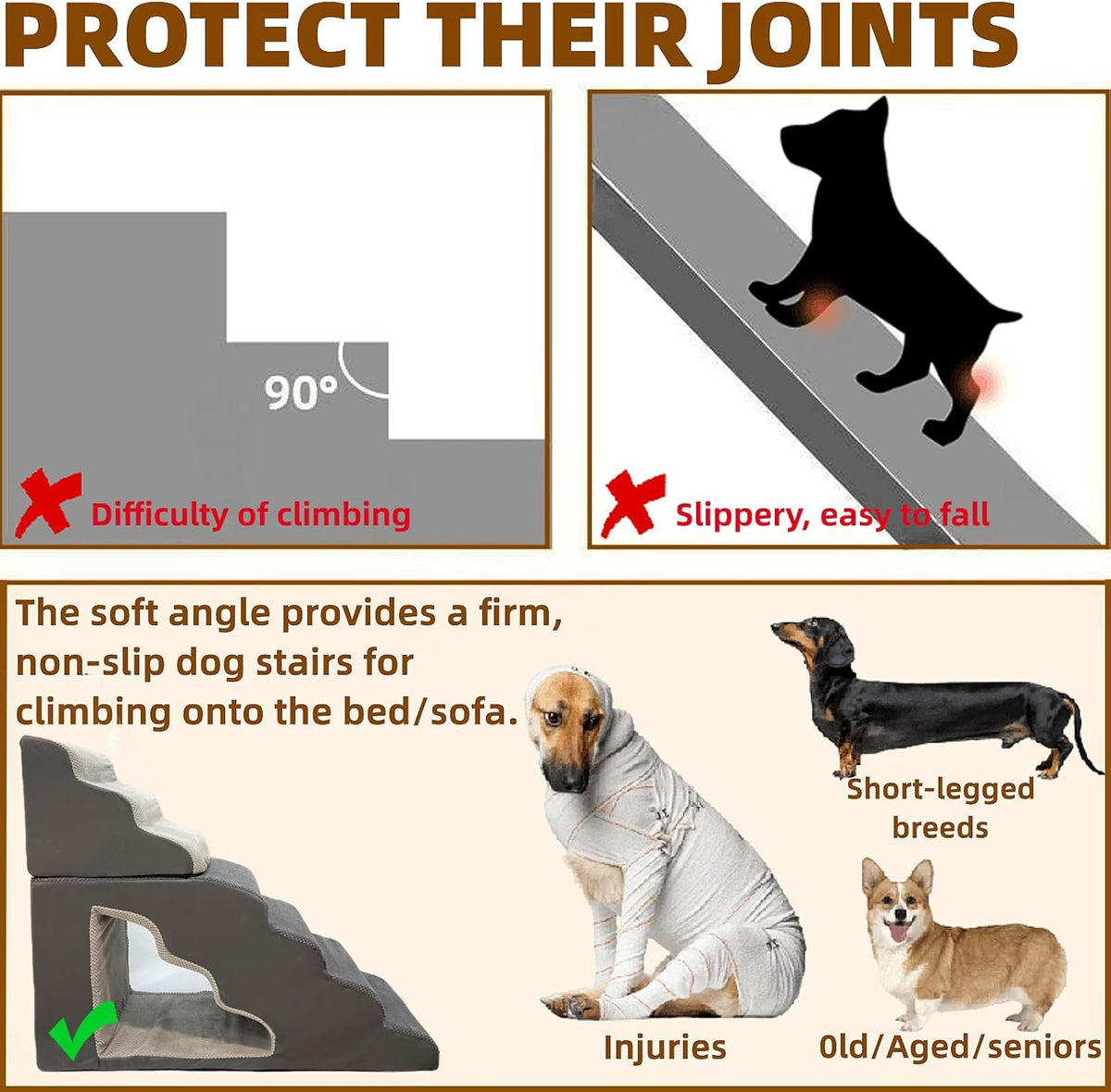 dog stairs for small dogs to 30 inches high beds, 6 step dog ramp stair for 18-36 inches