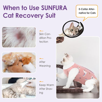 SUNFURA Cat Recovery Suit, Kitten Surgical Full Bodysuit for Abdominal Wound Protector Anti Licking