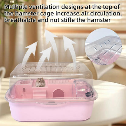 Hamiledyi Small Hamster Cage Clear Plastic Hamster Cage Portable Carrier with Water Bottle Exercise