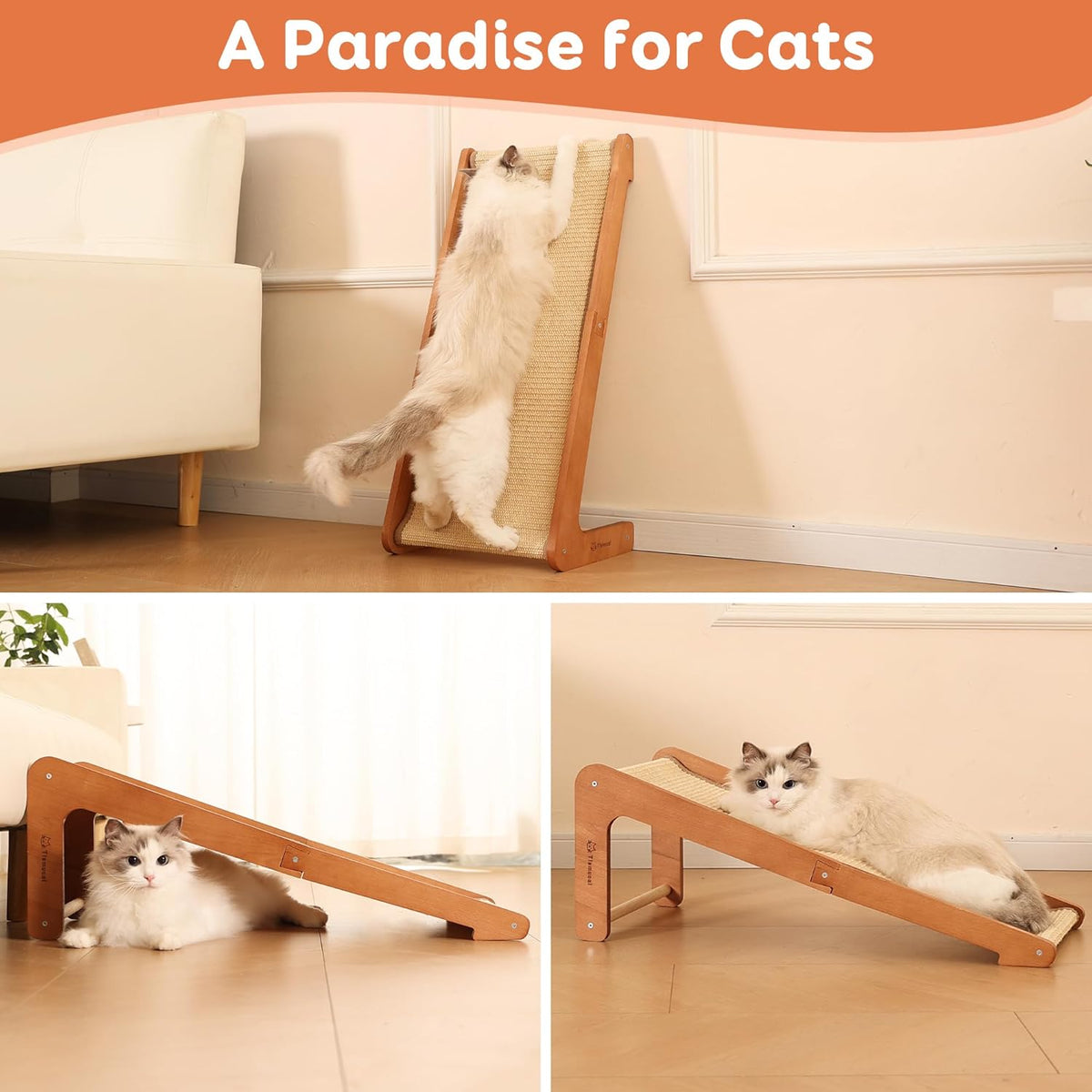 L-Shaped Cat Scratching Post - Beechwood Base, 28.5" Natural Sisal Woven Cat Scratch Pad, Durable