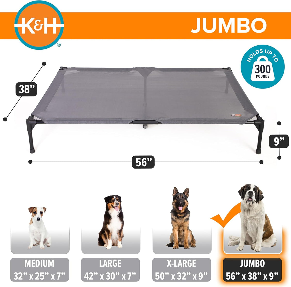 K&H Pet Products Elevated Outdoor Dog Cot Bed, Raised Cooling Bed with Washable Breathable Mesh for