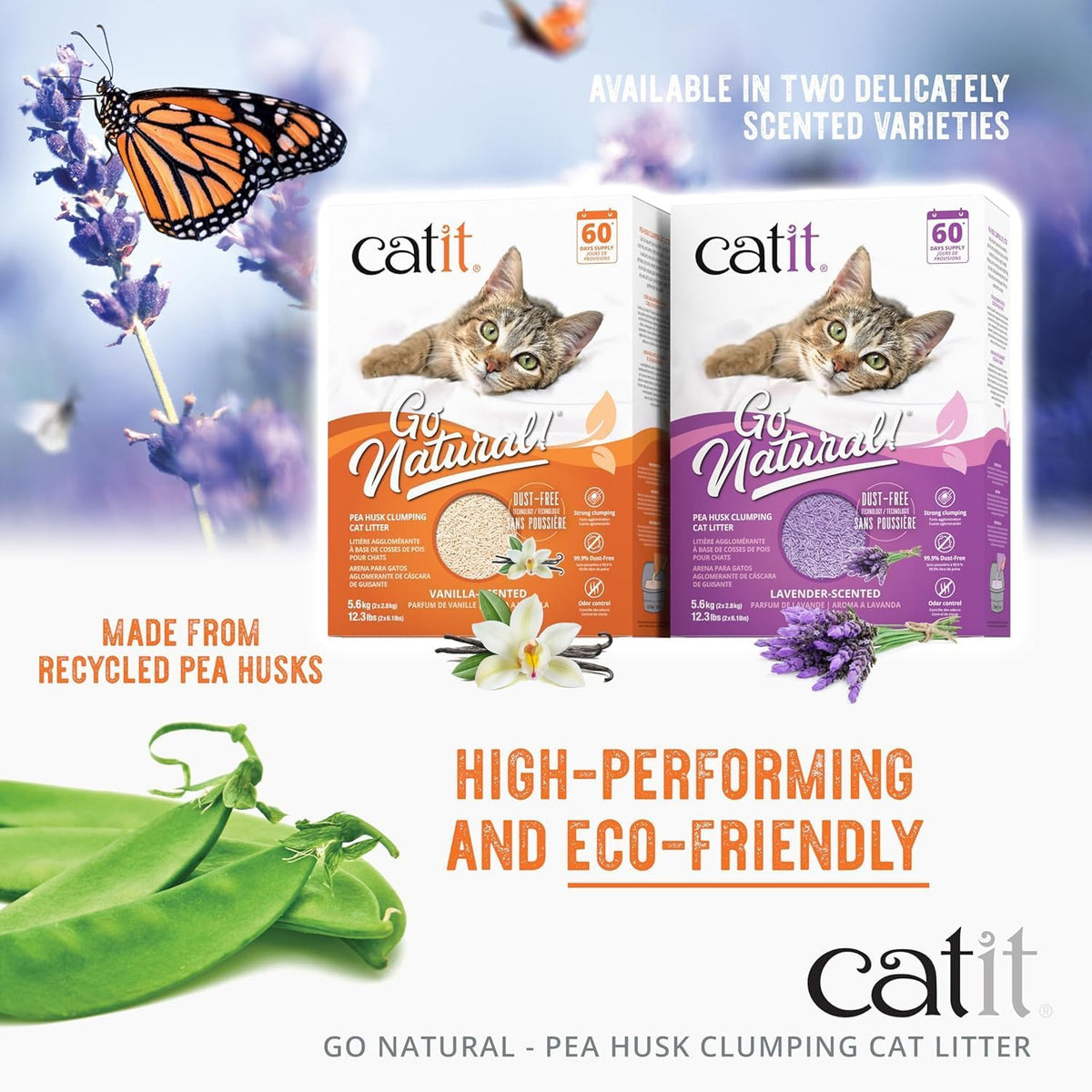 Catit - Go Natural Pea Husk Clumping Cat Litter - Lightweight, Dust Free, Easy Cleaning & Scooping