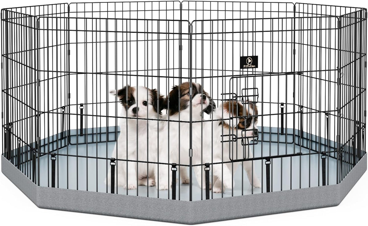 PJYuCien Dog Playpen, 8 Panels 24’’H Dog Pens Indoor with Bottom Pad, Metal Foldable Pet Puppy
