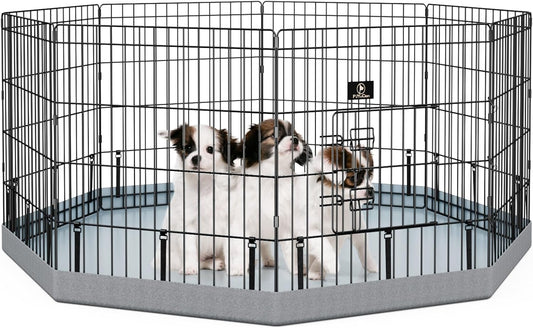 PJYuCien Dog Playpen, 8 Panels 24’’H Dog Pens Indoor with Bottom Pad, Metal Foldable Pet Puppy