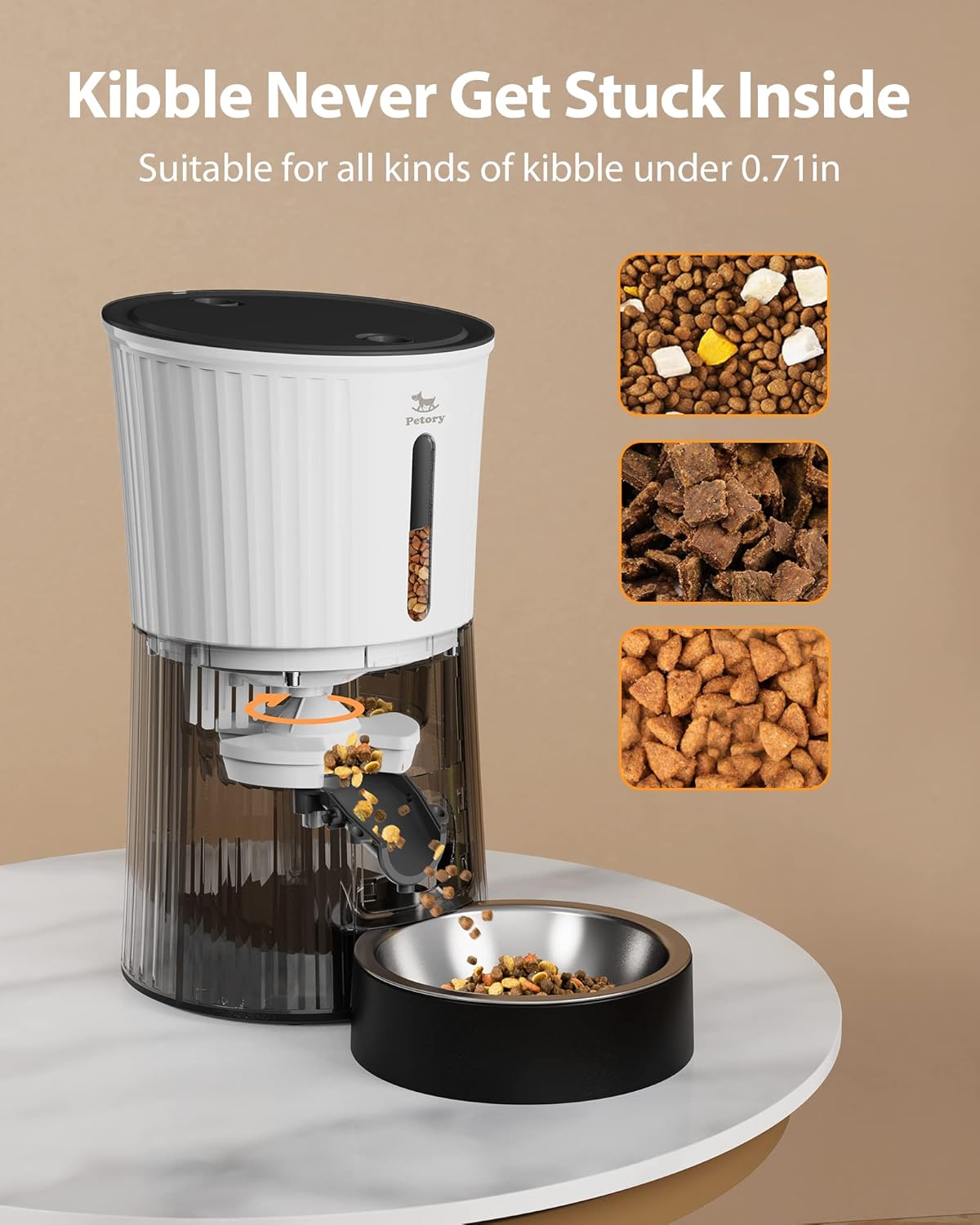 Petory Automatic Cat Feeders - 4L Timed Cat Feeders for Dry Food Built-in Battery up to 6 Meals