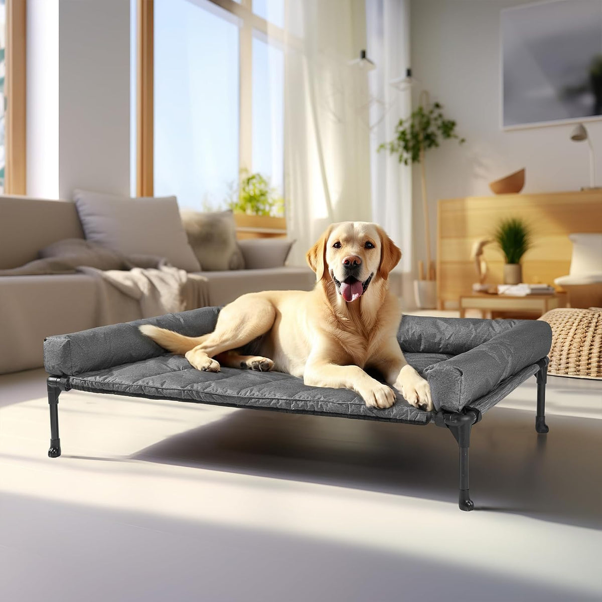 Veehoo Cooling Elevated Dog Bed Add Removable Waterproof Bolster Cushion Mat, Raised Pet Cot with