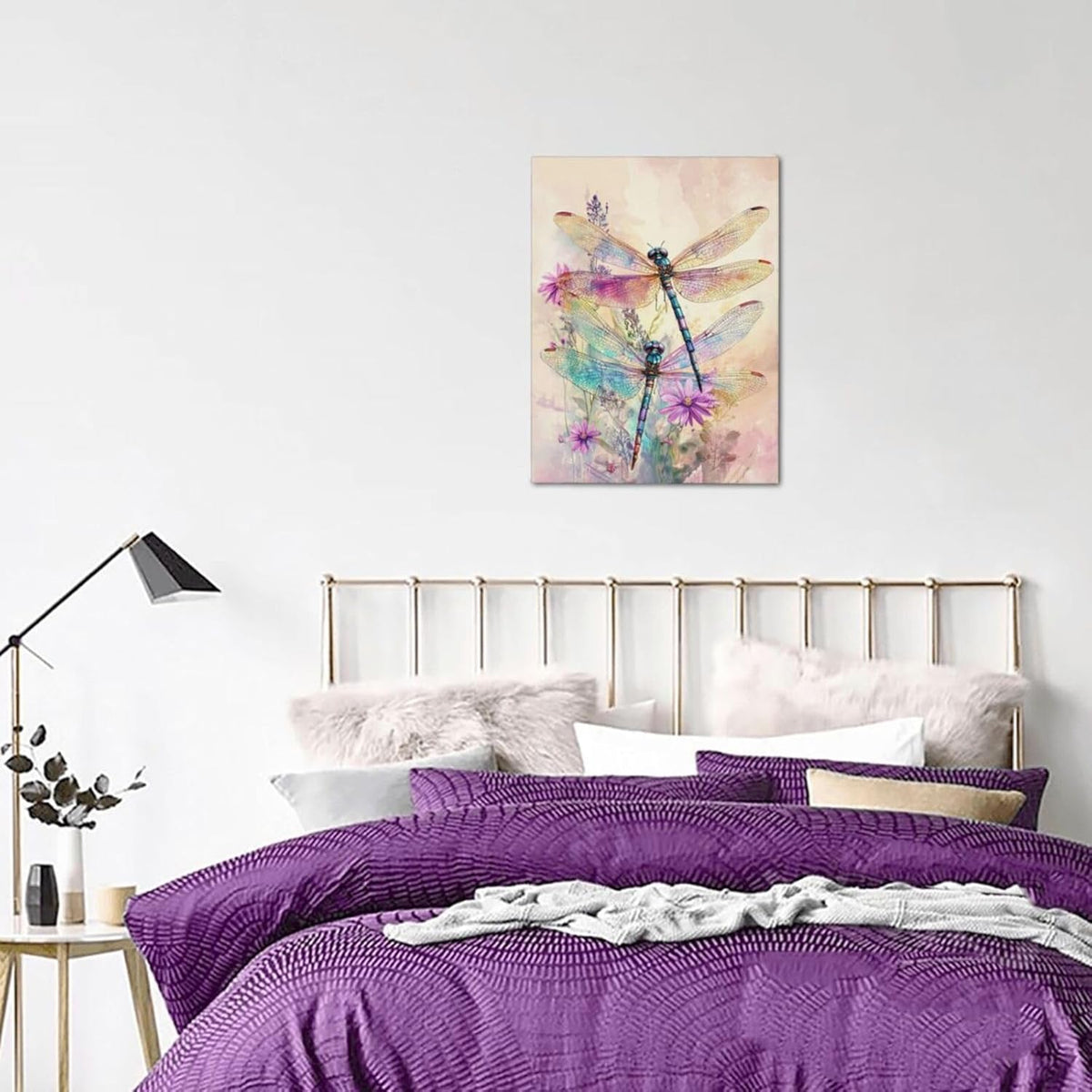 Dragonfly Bathroom Pictures Wall Art, Floral Bathroom Wall Decor, Framed Painting Canvas Artwork