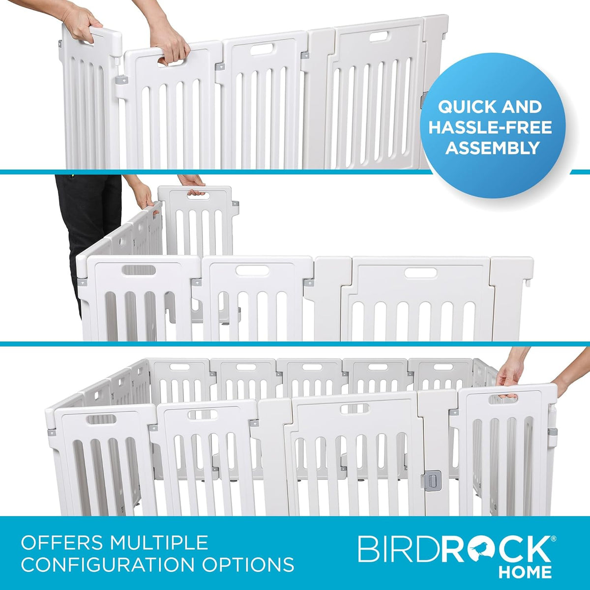 BIRDROCK HOME Dog Playpen w/Door, 16 Panel, 25.6in H | Strong Plastic, Non-Slip Puppy Playpen