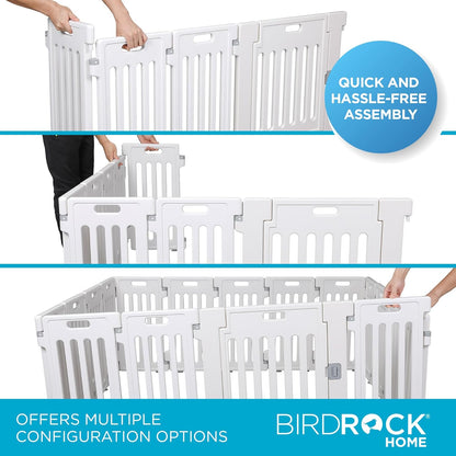 BIRDROCK HOME Dog Playpen w/Door, 16 Panel, 25.6in H | Strong Plastic, Non-Slip Puppy Playpen
