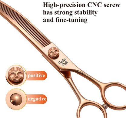 Fenice Peak Professional Dog Grooming Scissors Pet Curved Thinning Shears 7.0'' Extremely Sharp