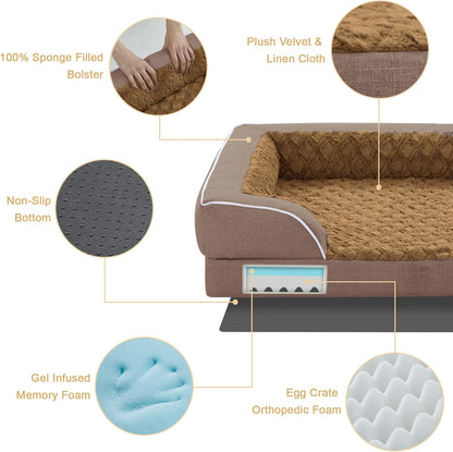 Orthopedic XXL Dog Bed for Extra Large Dogs, Waterproof Memory Foam Dogs Beds with Sides, Egg-Crate