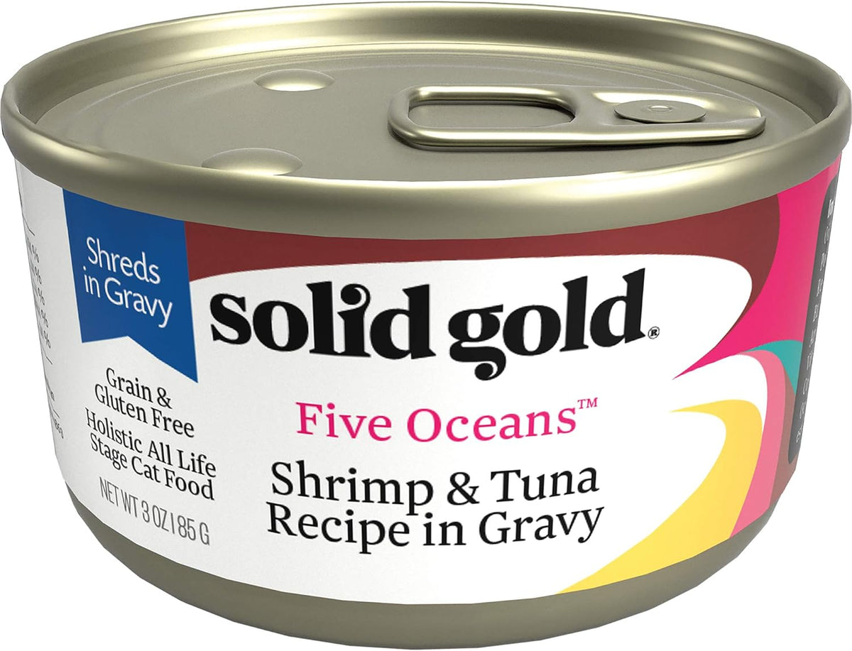 Solid Gold Wet Cat Food Shreds in Gravy - Healthy Canned Cat Food Made w/Real Tuna, Shrimp