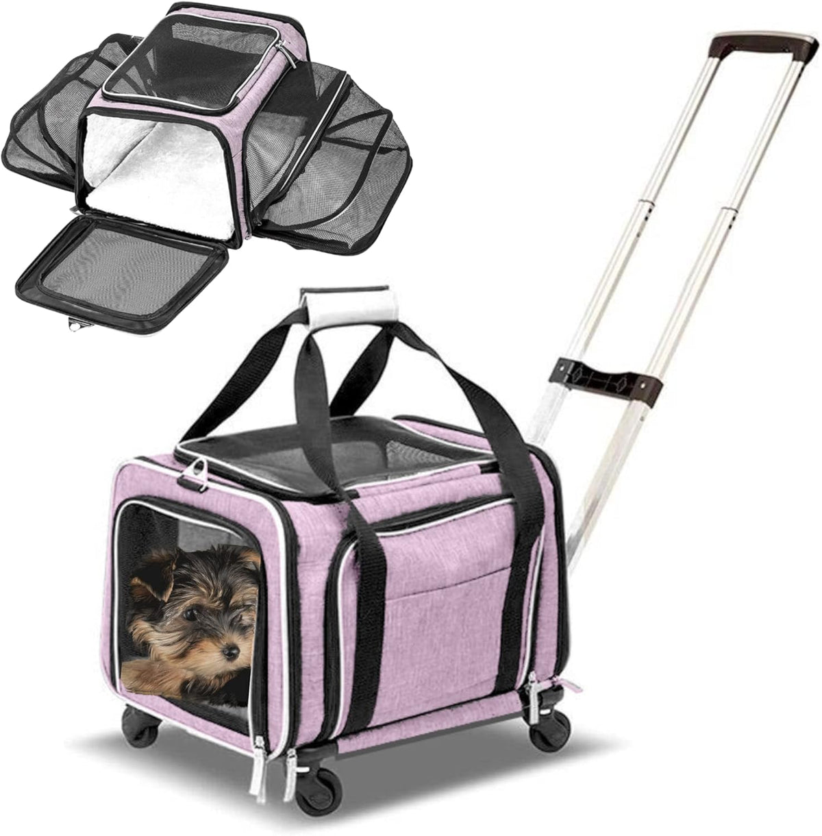 Airline Approved Expandable Premium Pet Carrier on Wheels- Two Sided Rolling Carrier- Designed for