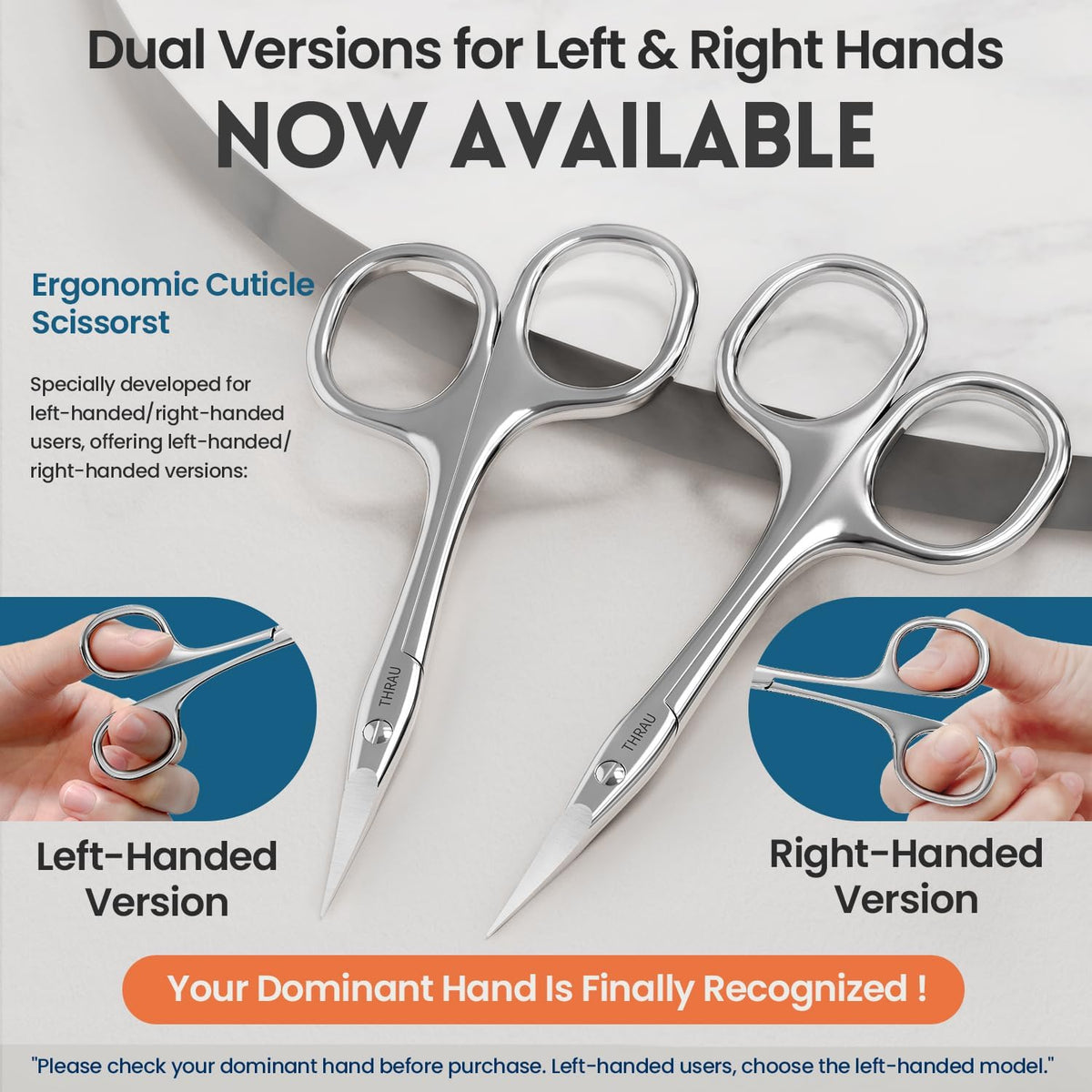 THRAU Left-Handed Cuticle Scissors – Surgical Grade Stainless Steel with Sharp Curved Tip for