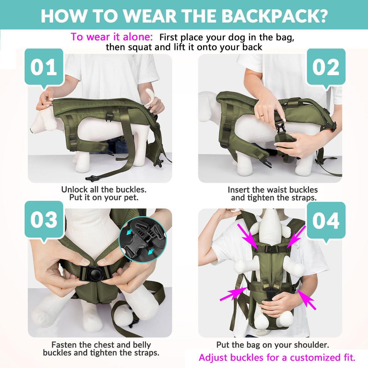 Lukovee Dog Backpack Carrier, Legs Out Easy-fit Dog Front Carrier for Small Medium Dogs, Adjustable