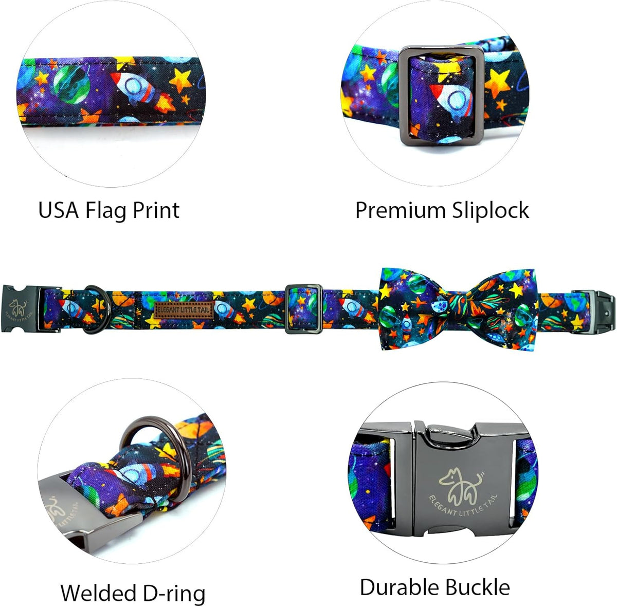 Elegant little tail Dog Collar, Boy Pet Collrs Blue Durable Soft Bowtie Dog Collar Adjustable Dog