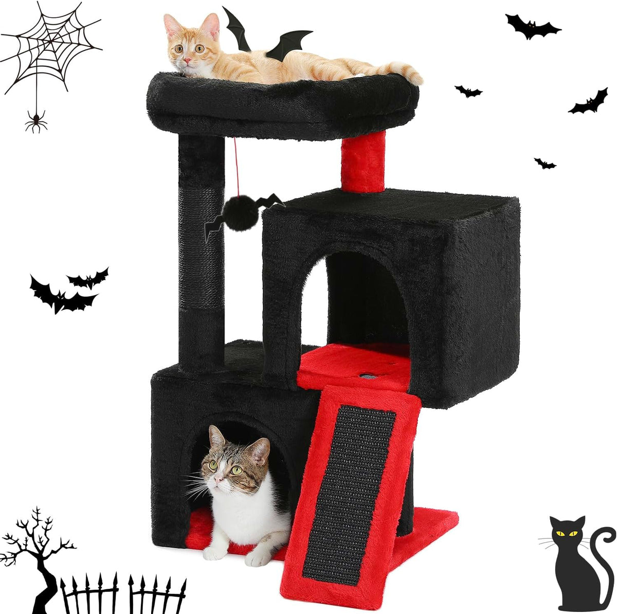 PAWZ Road Gothic Cat Tree, 30 Inches Black Cat Tower with Dual Condos for Indoor Cats, Spooky Cat